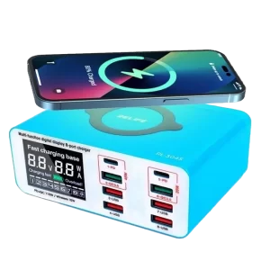 CARGADOR DE 8 PUERTOS CON PANTALLA DIGITAL MULTIFUNCIONAL 15W