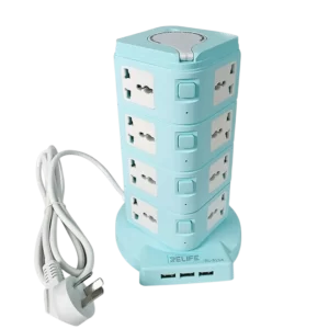 REGLETA DE TORRE 3 NIVELES VARIOS TOMAS 3 PUERTOS USB DE CARGA RAPIDA LUZ LEZ REGULABLE + CONECTOR DE SEGURIDAD